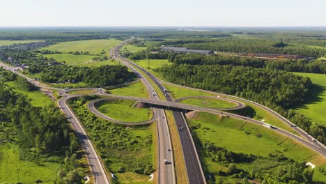 flying above highway toward crossroad