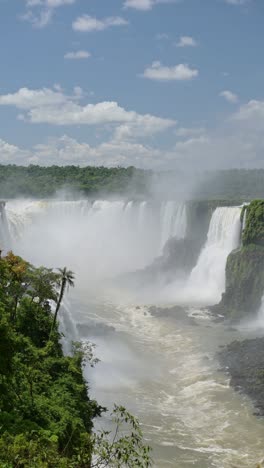 vertical iguazu falls waterfall landscape, nature and scenery of iguacu falls showing argentina side from brazil side of iguazu falls, vertical video for social media instagram reels and tiktok