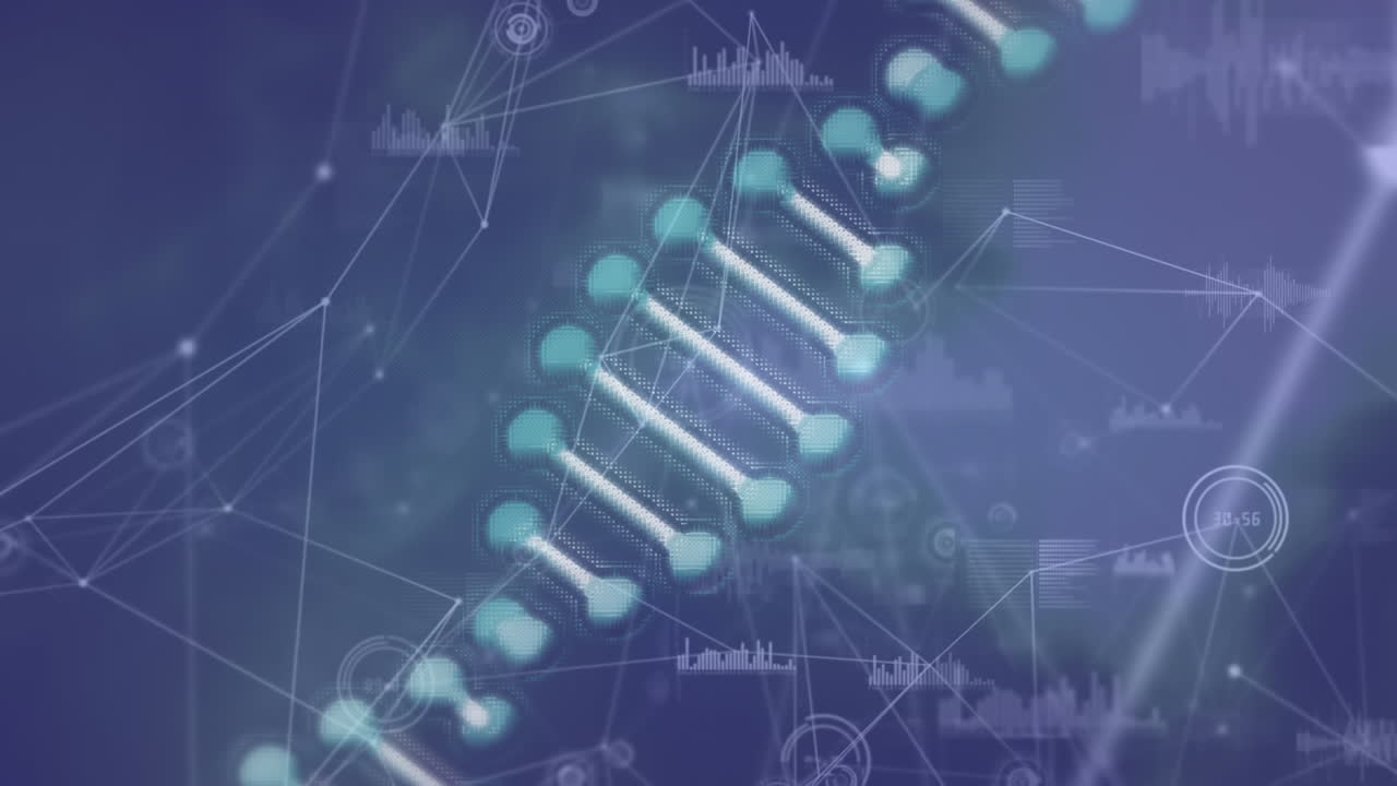 Animation of dna strand over networks of connections
