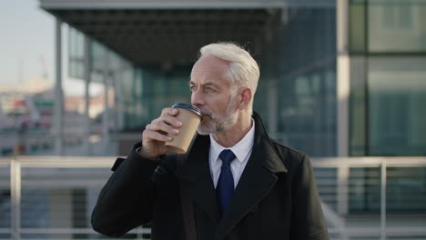 mature businessman portrait drinking coffee enjoying outdoors professional ceo taking break