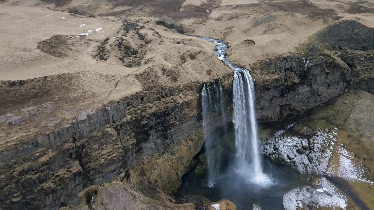 Aerial View of a Stunning Waterfall in Iceland