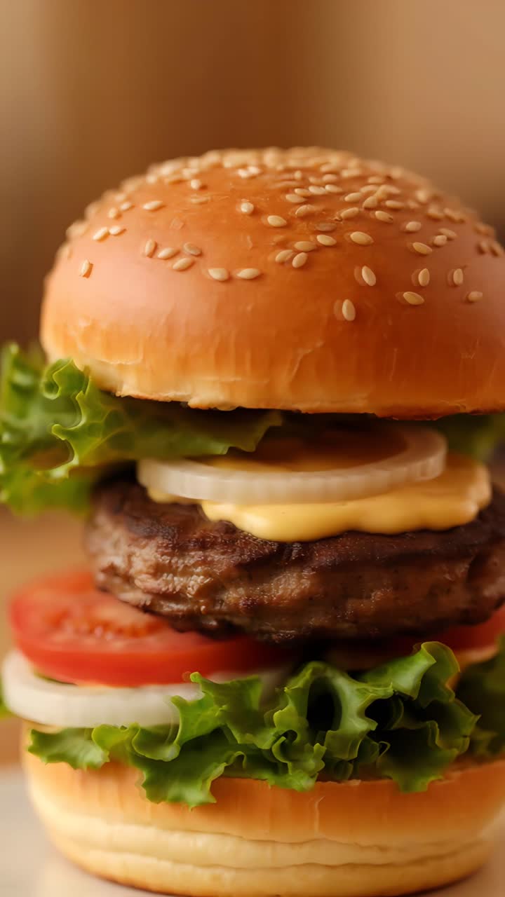 Hamburger Succoso Primo Piano Sfondo Bokeh 4K