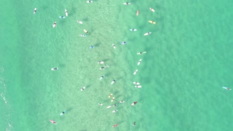 Group-Of-Surfers-Enjoys-The-Ocean-Waves-With-A-View-Of-sunny-day-At-The-Beach