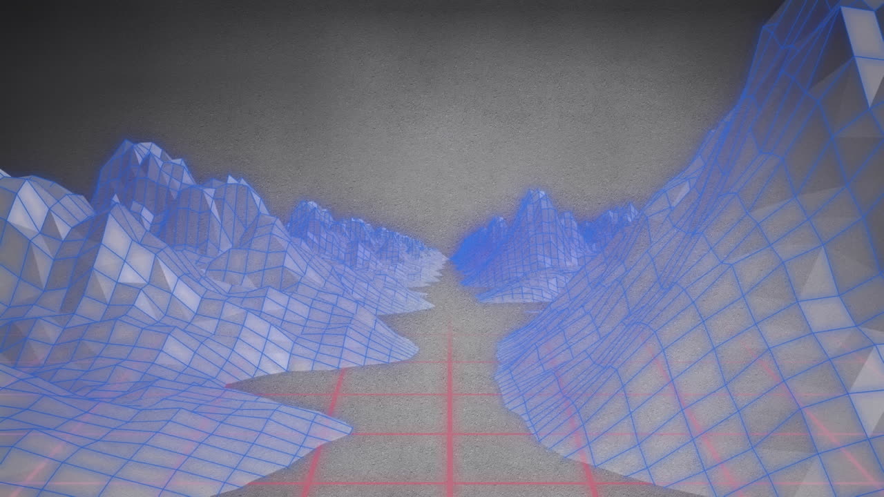 animación de montañas de wireframe de ondas sintéticas 3d azules en rejillas rojas