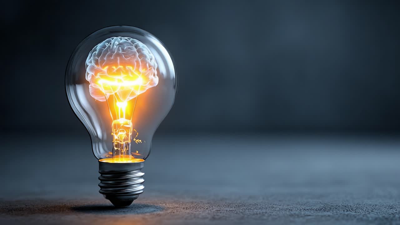 Una Rappresentazione Innovativa dell'Intelligenza Umana: Una Lampadina con un Design a Cervello che Simboleggia il Pensiero Creativo e l'Illuminazione nei Concetti Moderni