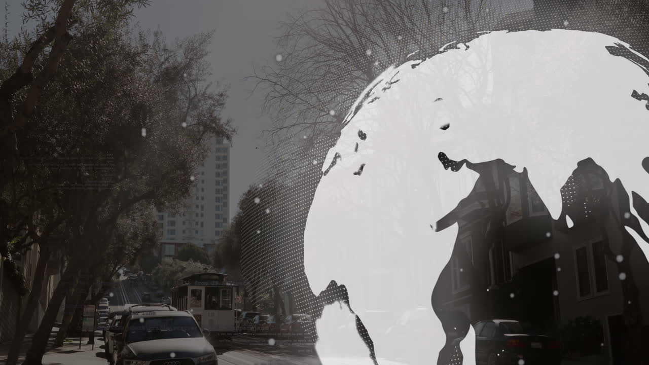 지구의 애니메이션과 도시 풍경에 대한 데이터 처리