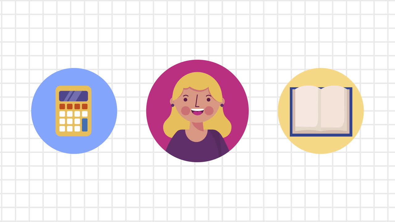 little student girl with supplies character animation