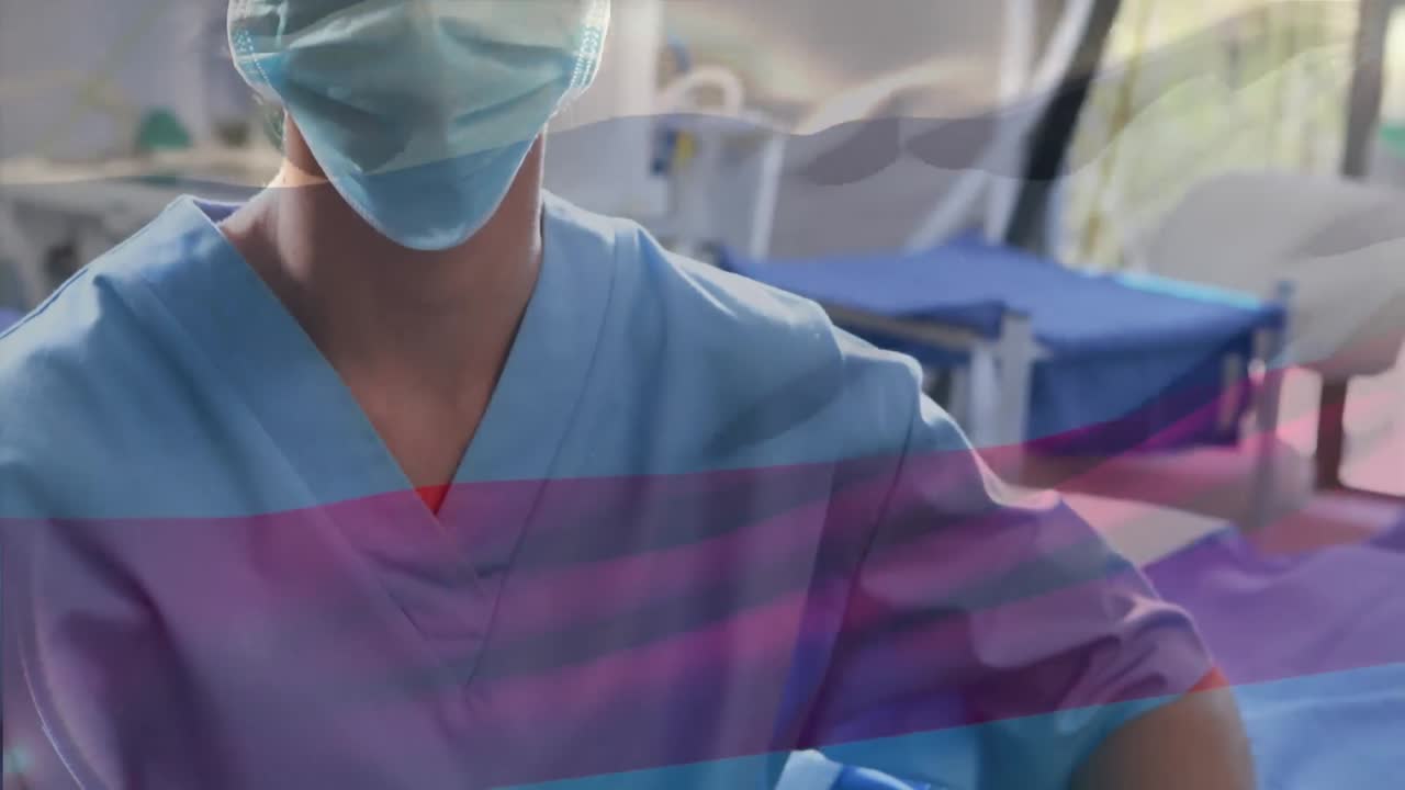 Animace ruské vlajky vlající nad chirurgy na operačním sále