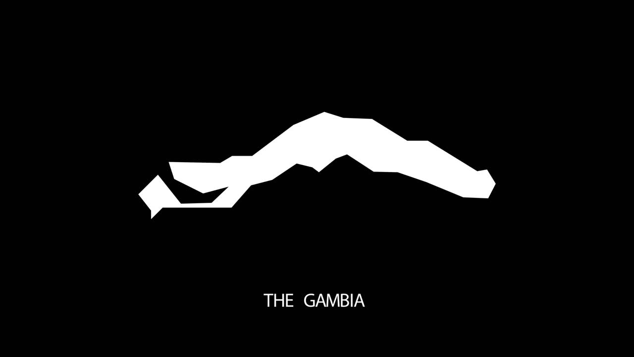 감비아 국가 지도에서 디지털 공개 및 확대: 국가 이름과 배경 공개와 함께 알파 비디오 - 감비아 국가 지도 및 제목 공개 알파 비디오 편집 템플릿 개념