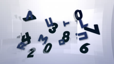 digital animation of random alphabets and numbers moving and changing against grey background