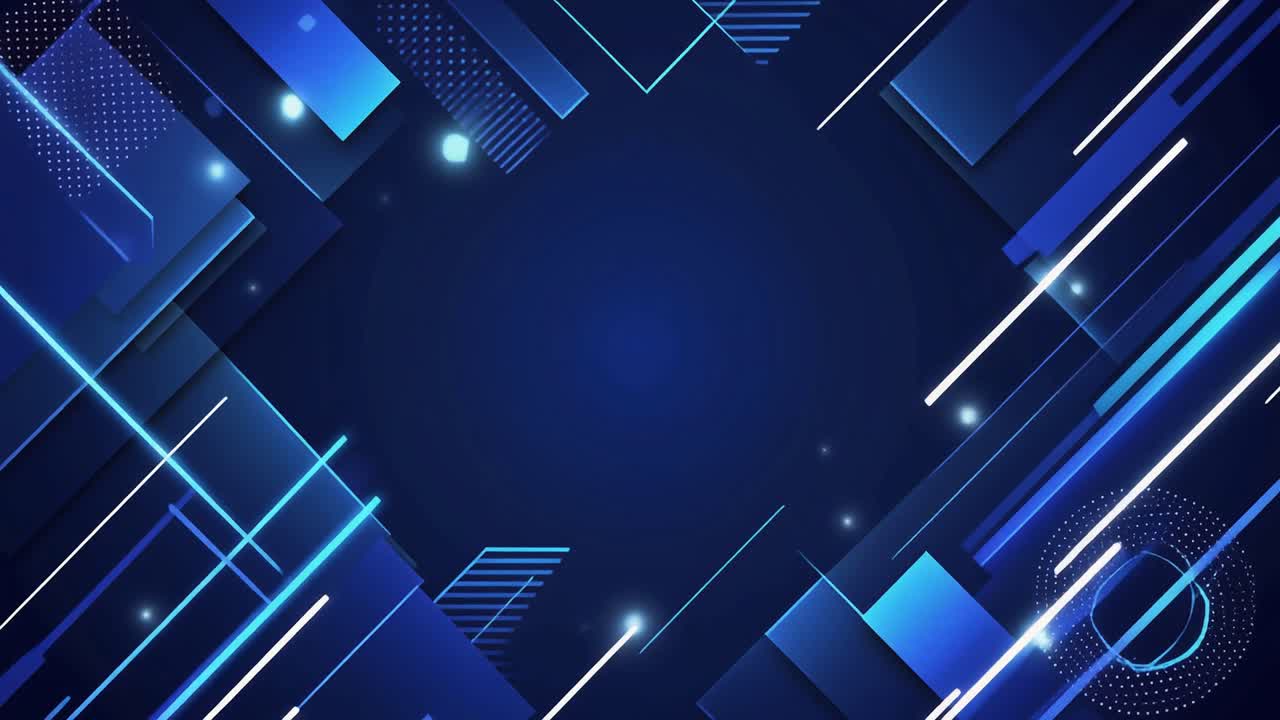 Dynamic Digital Background with Blue Geometric Shapes and Glowing Particles