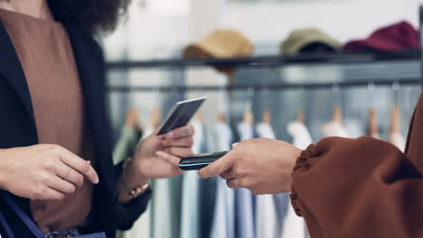 credit card, cashier and hands of retail customer