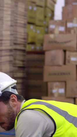 trabajador de almacén empacando una paleta de cajas