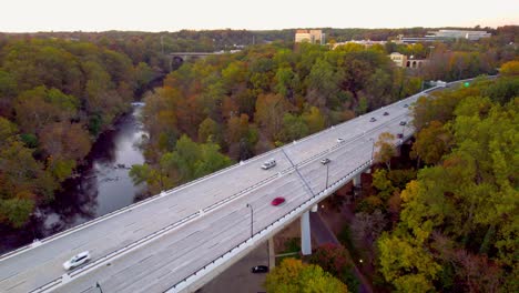 drone rise up over highway