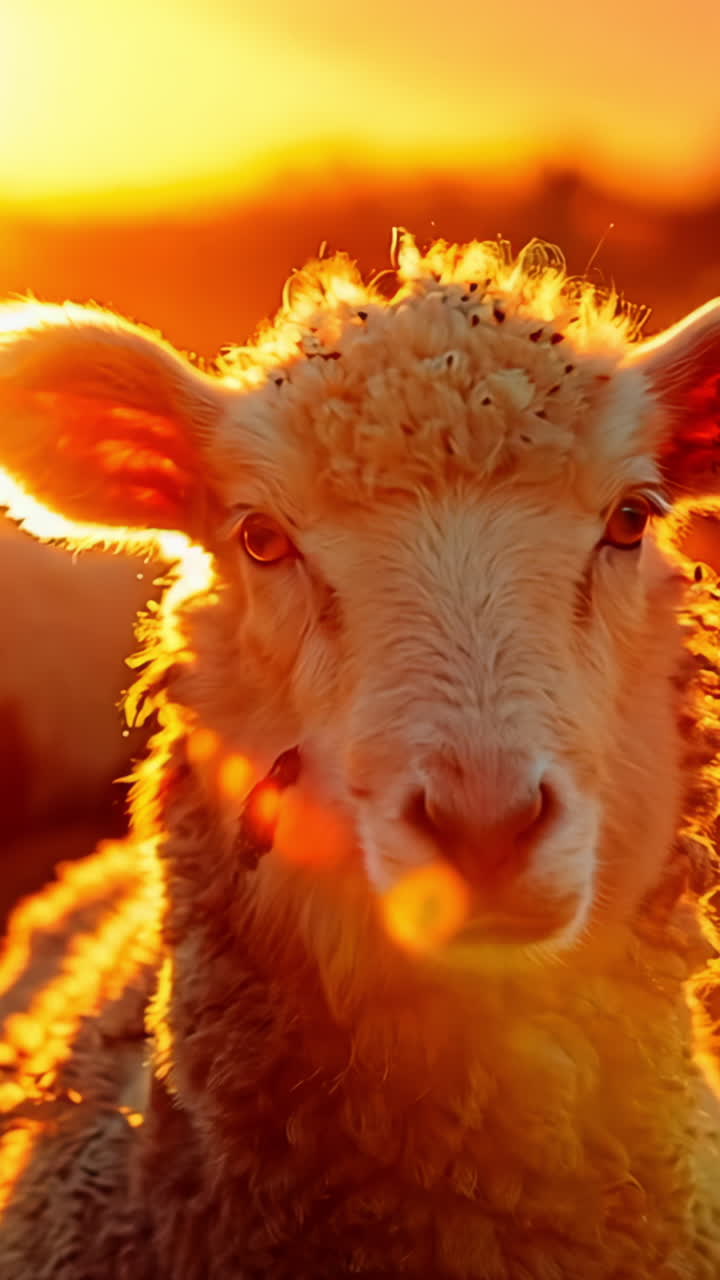 Sheep Grazing in Golden Fields at Sunset. Flocks of sheep roam in a sunlit field, basking in the warm glow of the setting sun.