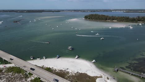 aerial of longboat pass and jewfish key with all the party boats parked for the day