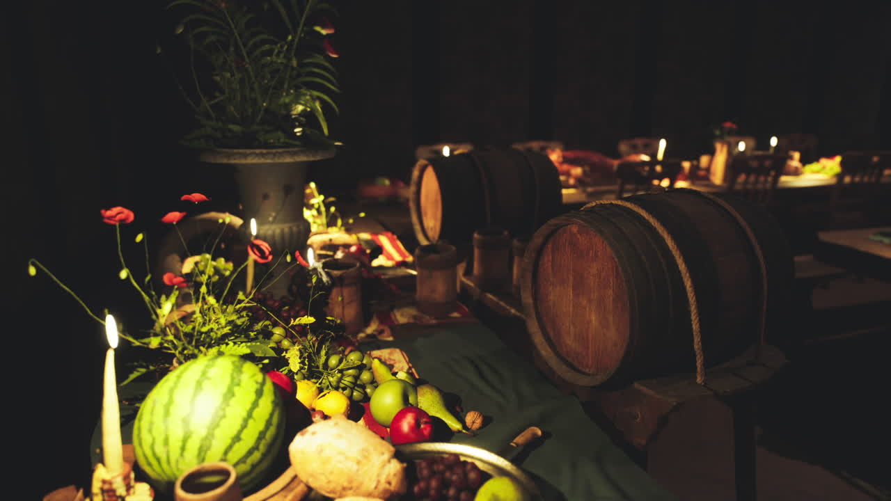 A variety of food and drinks at a cozy rustic gathering