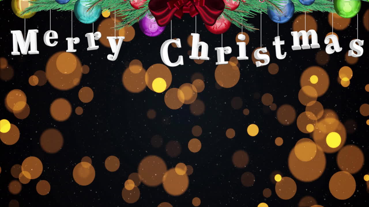 검은색 배경에 반이는 불빛 위에 메리 크리스마스 텍스트의 애니메이션
