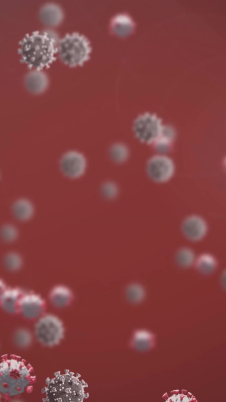 Animazione di cellule virali su sfondo rosso