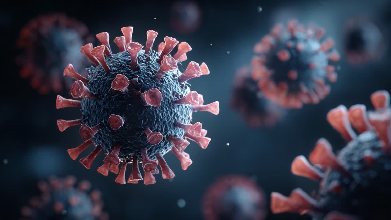 Un'esplorazione visiva dettagliata delle particelle virali, che ne mette in risalto la struttura unica e le intricate caratteristiche in una vivida rendering in 3D per migliorare la comprensione delle dinamiche degli agenti patogeni