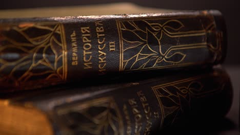 vintage leather-bound books close-up