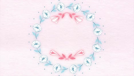 floral wreath border on pastel pink background