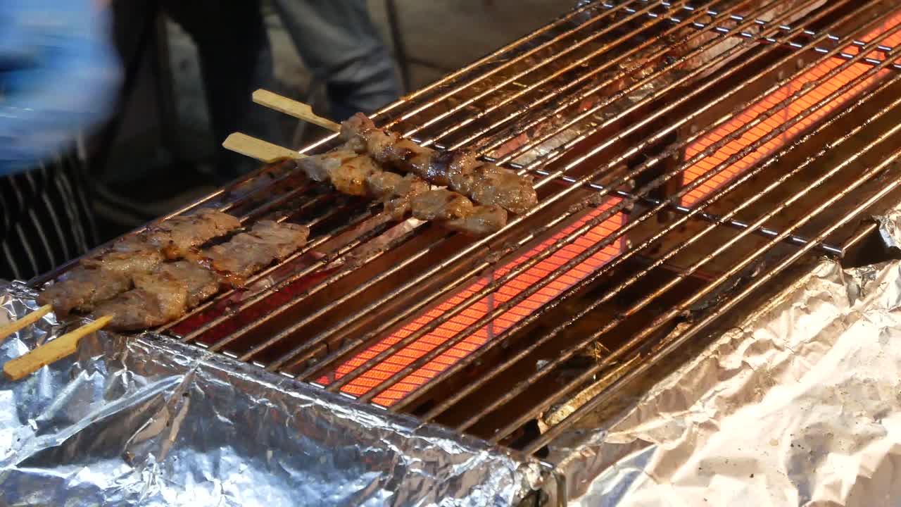 POV to the grilled beef in japanese-korean style.