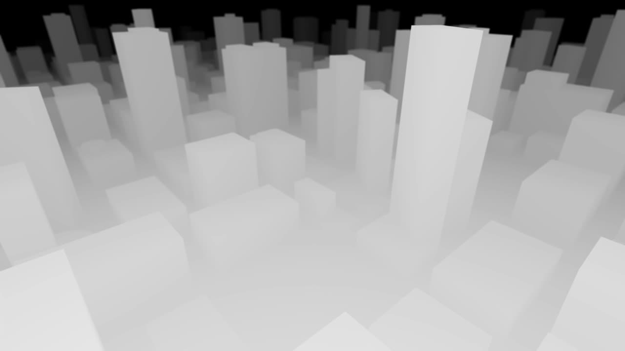 3D City Map Black and White flying looking back