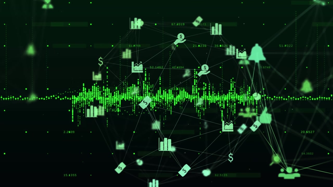 Animation of globe with network of connections with digital icons