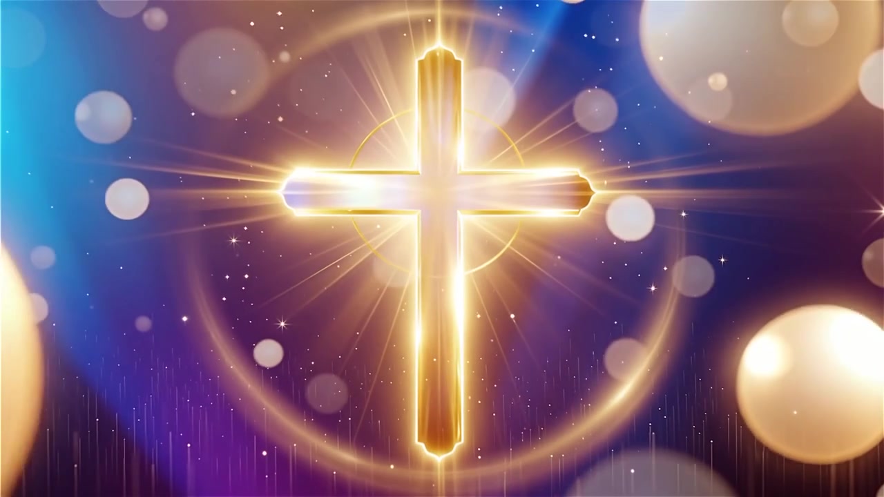 キリスト教の十字架と神聖な光が輝く礼拝用背景。