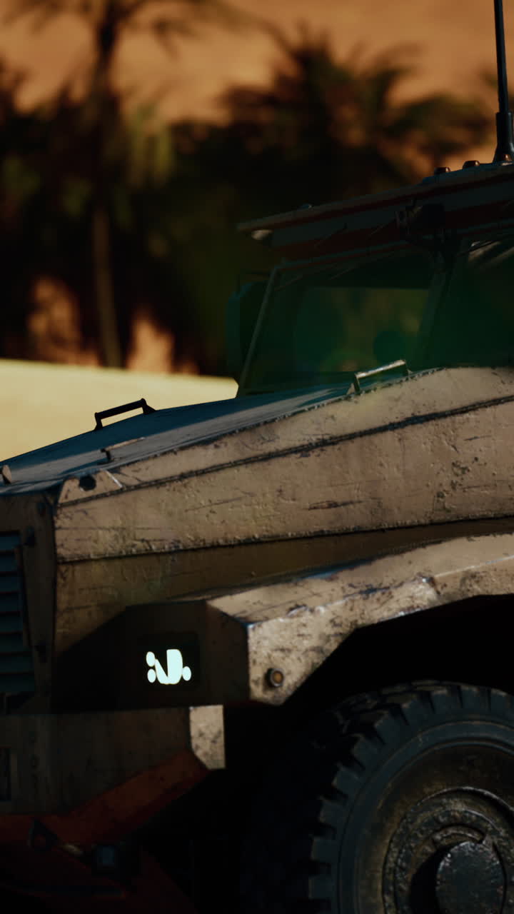 사막에서 장갑 군사 차량