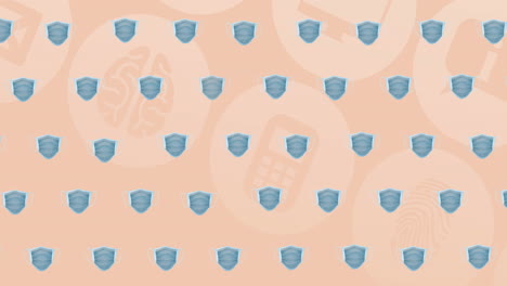 animación de los iconos de la máscara facial azul sobre un fondo naranja