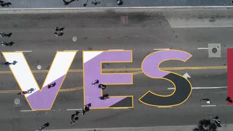 High-Rising-Aerial-Over-The-All-Black-Lives-Matter-Blm-Mural-On-Street-Top-Down-Hollywood-Blvd-Los-Angeles-California