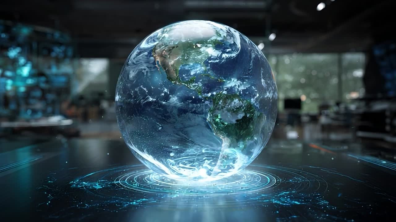 Digital globe showcasing the Americas with technological elements