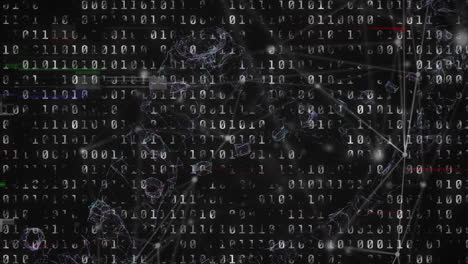 animación del procesamiento de datos de codificación binaria a través de una red de conexiones contra un fondo negro