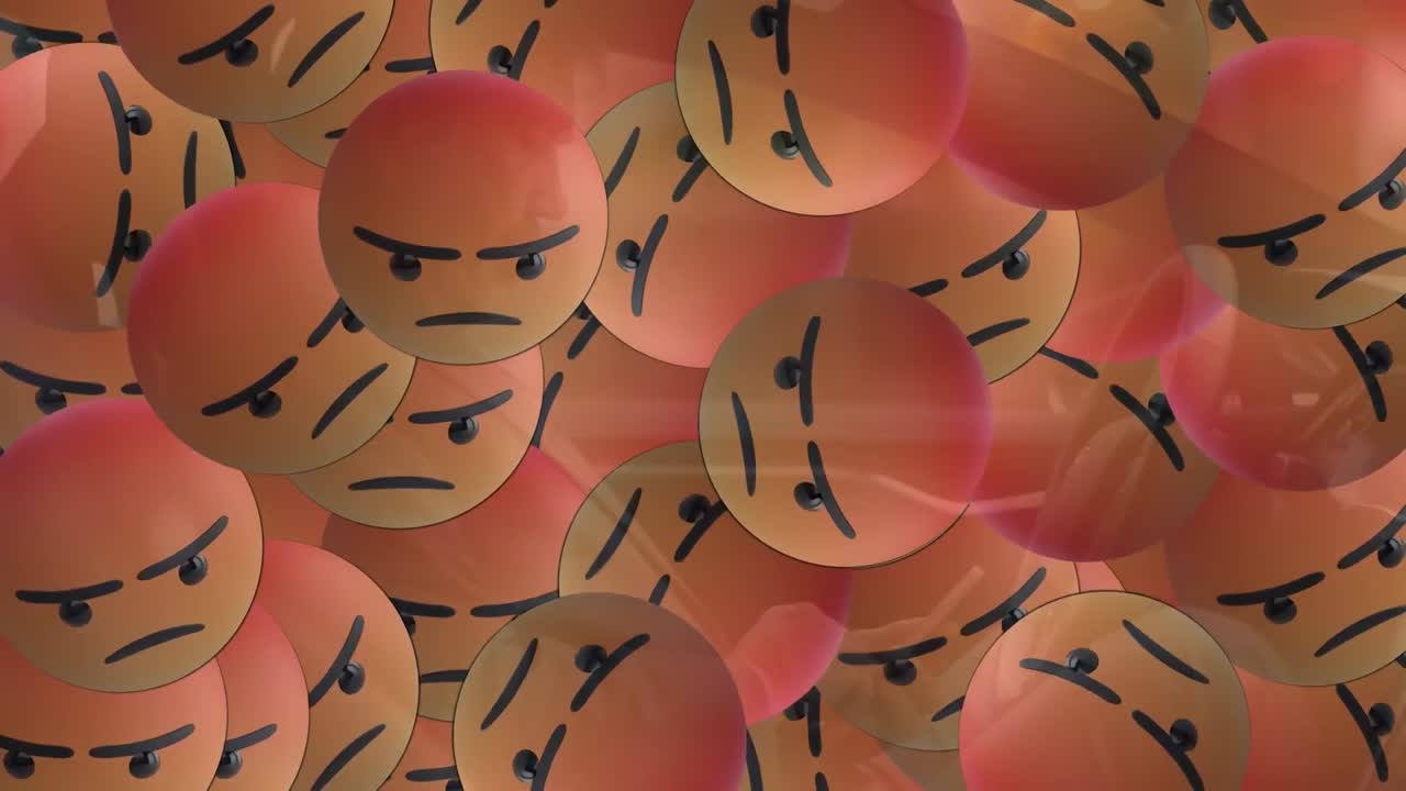 스마트폰을 사용하여 사람 위에 떨어지는 이모티콘의 애니메이션