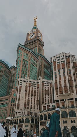 timelapse of makkah clock tower at the masjid al haram in saudi arabia.