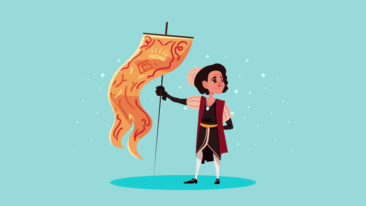 cristóbal colón con la animación de la bandera