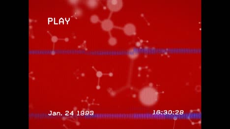 animación de interferencia y estructuras químicas sobre fondo rojo