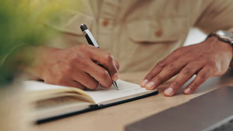 Hands,-journal-and-a-closeup-man-writing