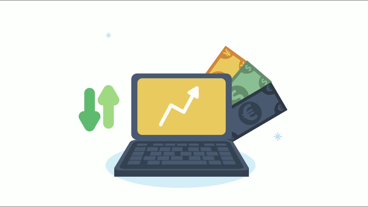 animazione di e-commerce con laptop e bollette