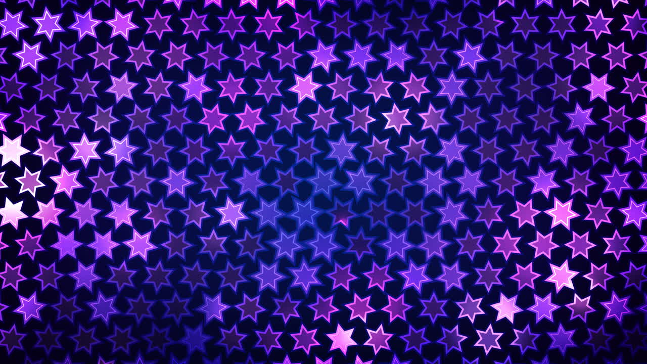 Abstract Modern six-pointed star polygon pattern, purple neon glow geometric looped background.