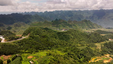 ha giang loop, vietnam, asia - a scenic motorbike route with a breathtaking mountainous landscape - aerial drone shot