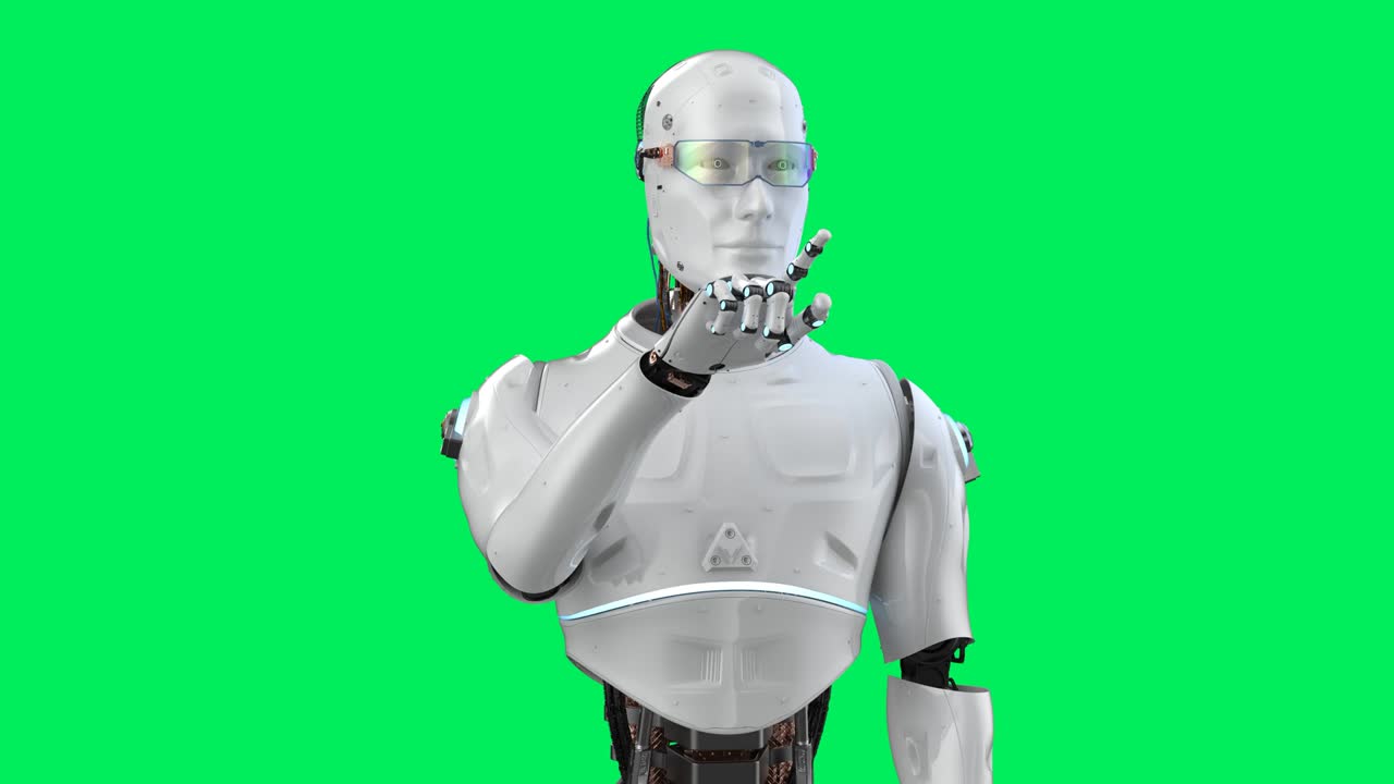 mano di cyborg che indica sullo schermo verde