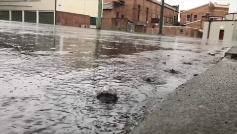 slow motion rain falling into a puddle