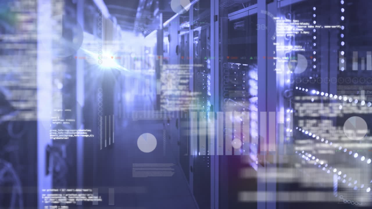 animación del procesamiento de datos a través de servidores informáticos en segundo plano