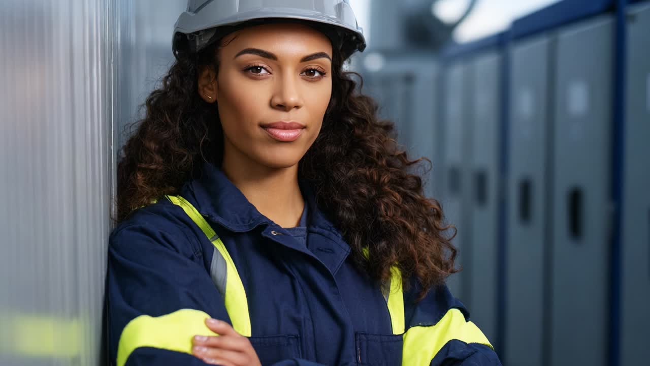 Empowered Woman in Safety Gear: A Series of Frames Showcasing a Confident, Professional Female Worker Ready for Any Challenge and Committed to Safety in Her Work Environment