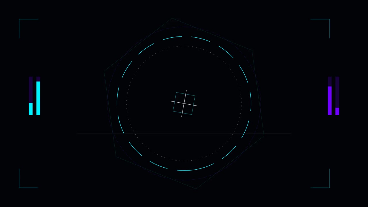 Futuristic Digital HUD Interface with Rotating Hexagonal Target