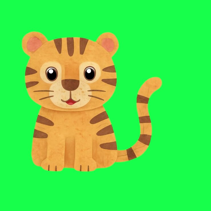 Cute cartoon tiger illustration animation, transparent 4K video, green screen