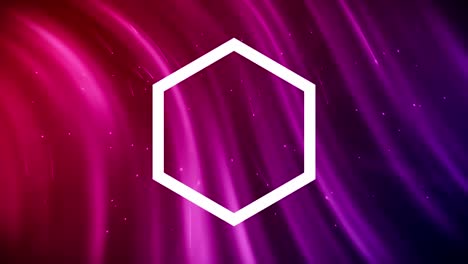 Animation-of-multiple-white-hexagons-spinning-on-seamless-loop-on-glowing-pink-to-purple-background